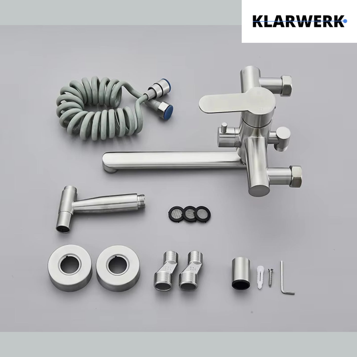 Wandarmatur mit Handbrause "Max" - Silber (gebürstet)