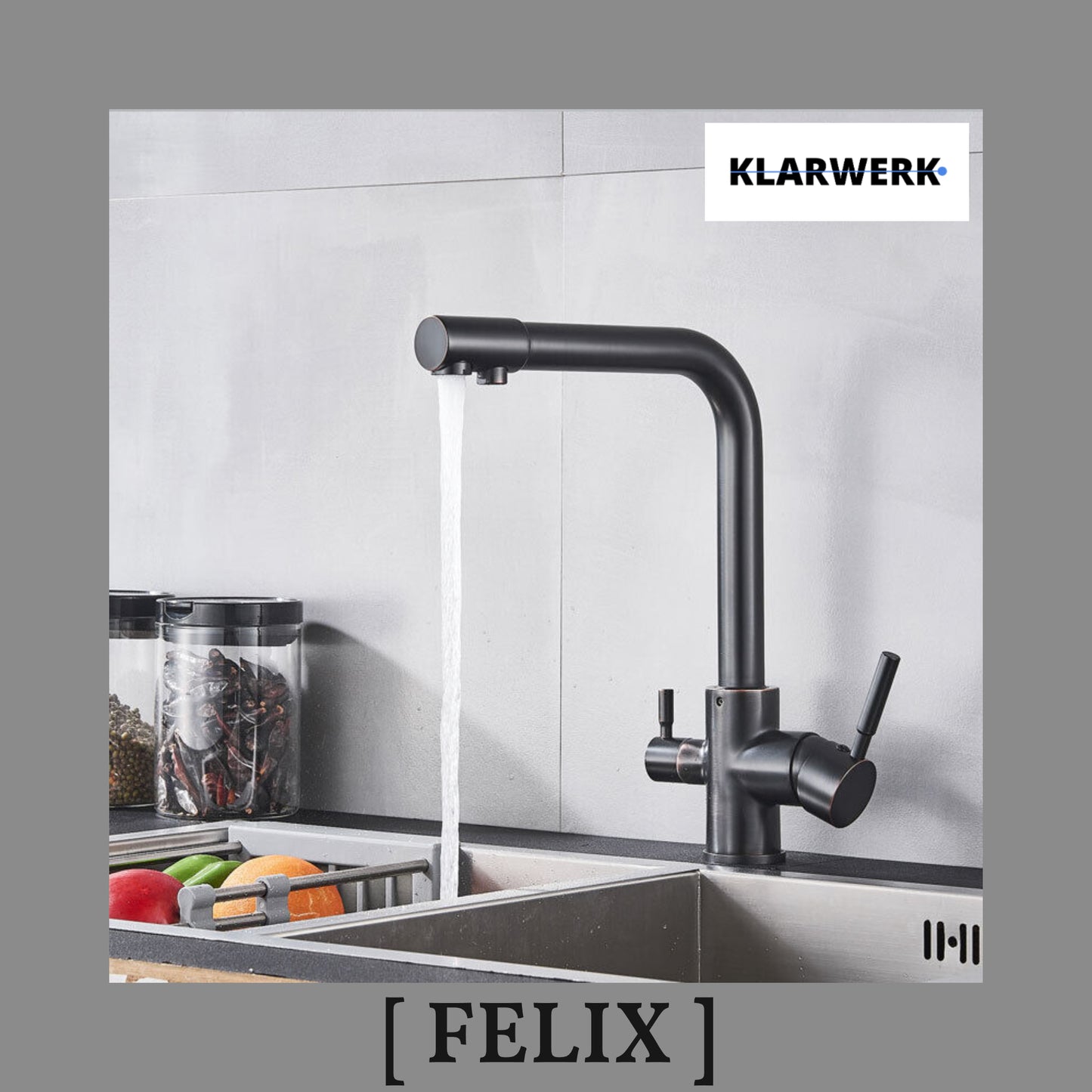 3 Wege Küchenarmatur "Felix" - Schwarz (gebürstet)