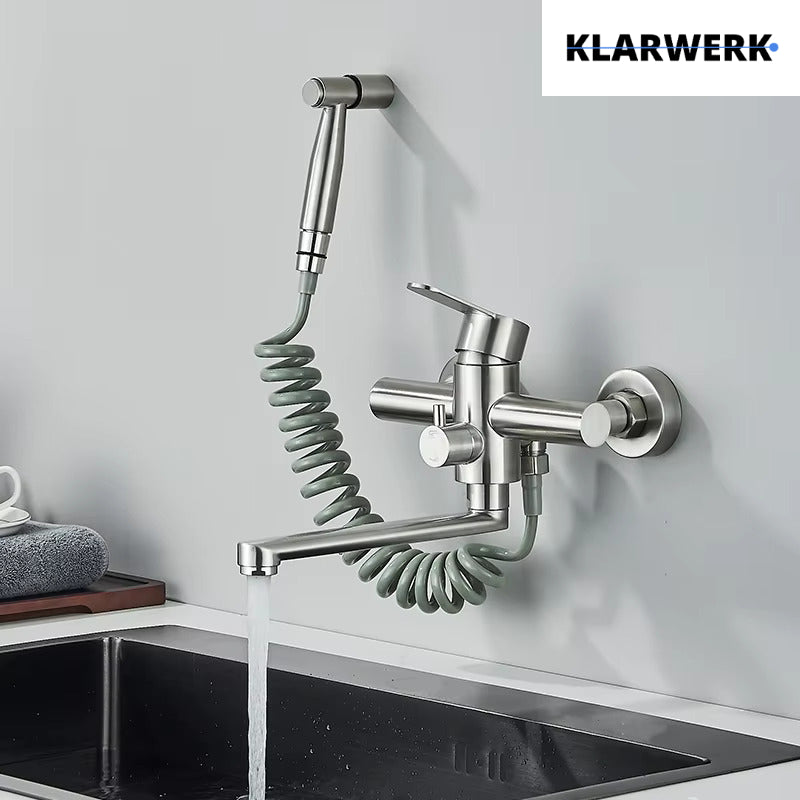 Wandarmatur mit Handbrause "Max" - Silber (gebürstet)