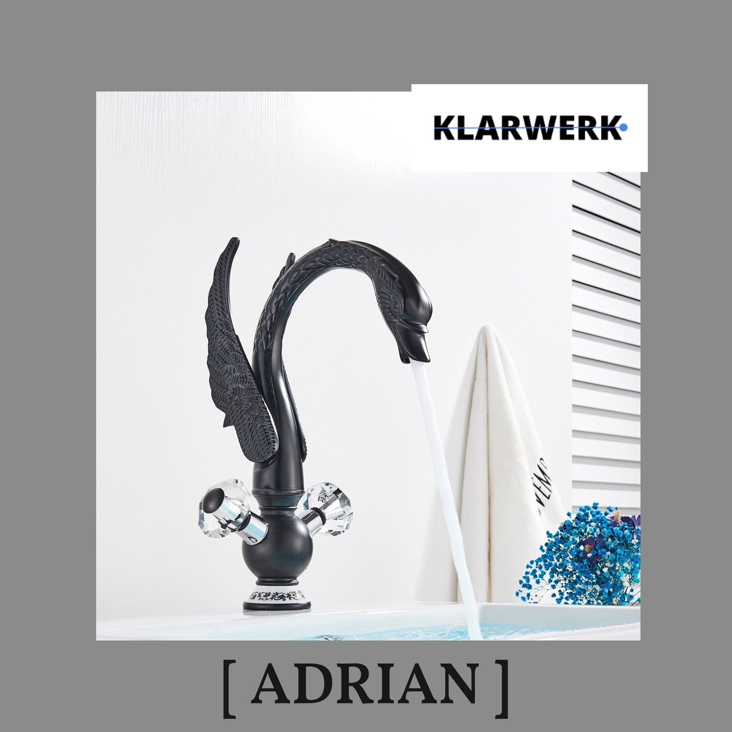 Große Badarmatur Schwan "Adrian" - Schwarz (matt)