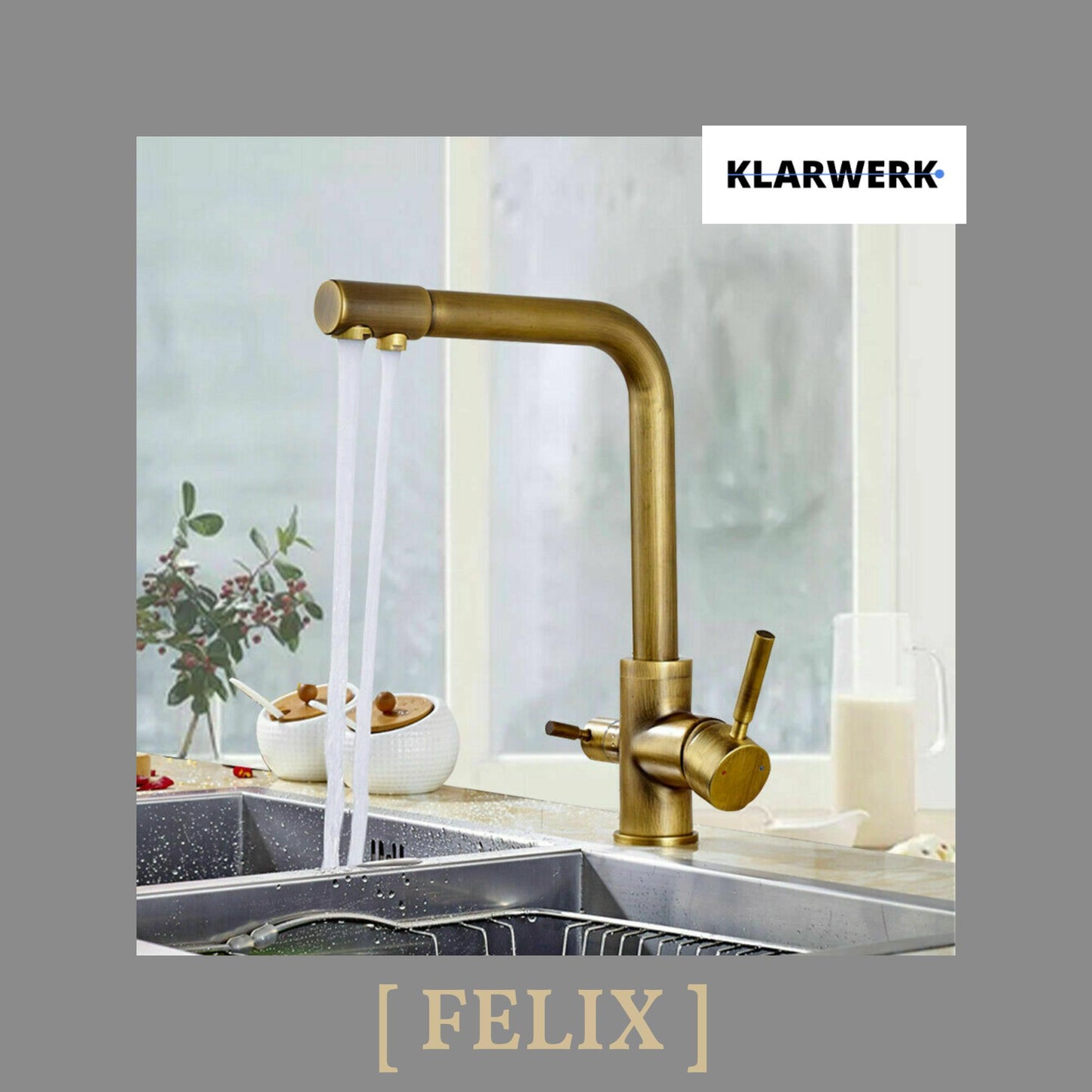 3 Wege Küchenarmatur "Felix" - Messing (gebürstet)