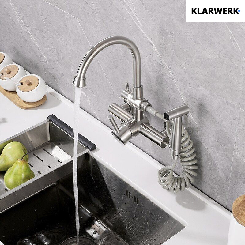 Wandarmatur mit Handbrause "Julie" - Silber (gebürstet)