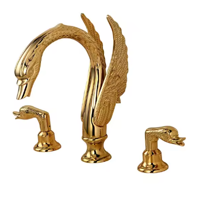 Große Badarmatur Schwan "Adrian" - Gold 3 Anschlüsse
