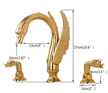 Große Badarmatur Schwan "Adrian" - Gold 3 Anschlüsse