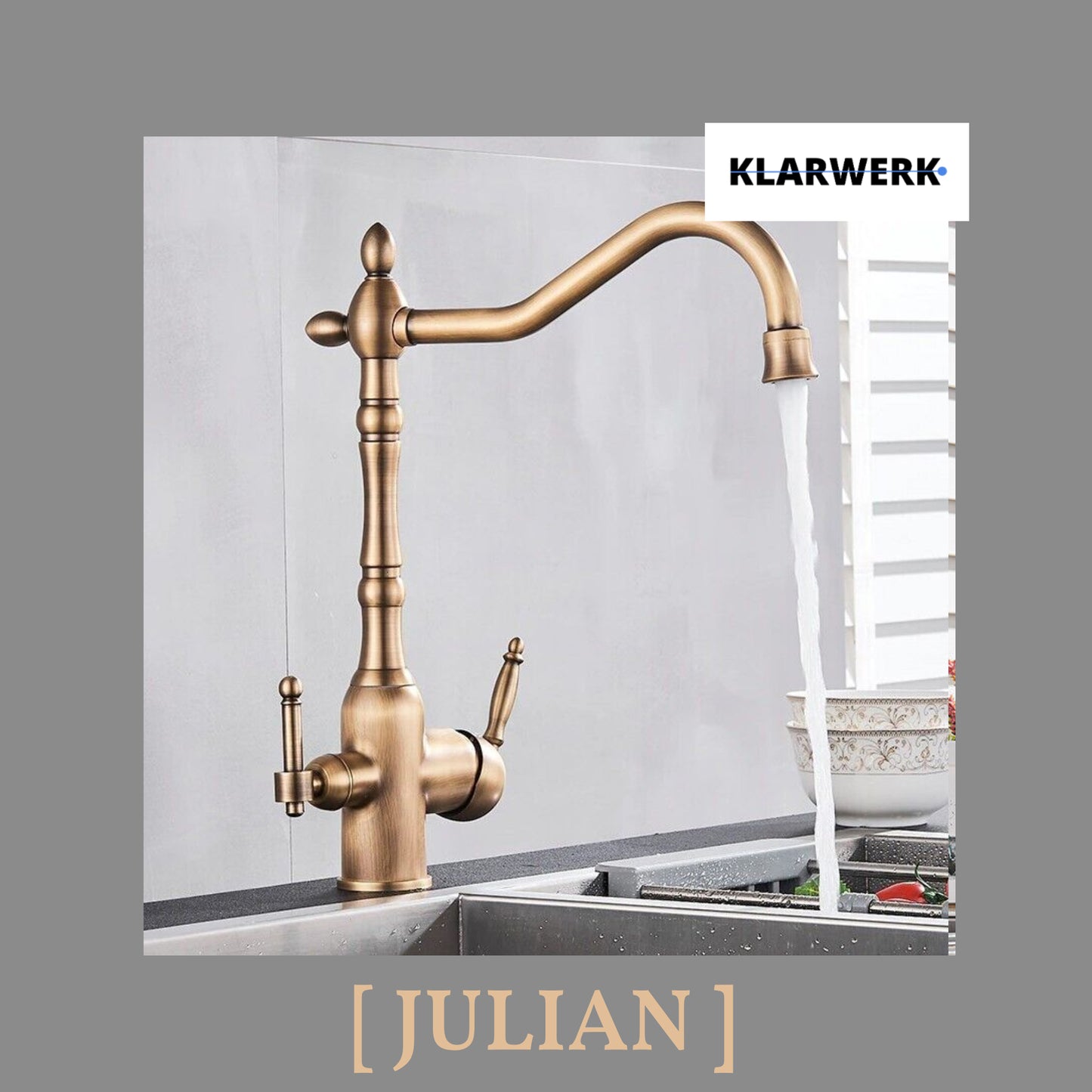 Vintage 3 Wege Küchenarmatur "Julian" - Messing (gebürstet)